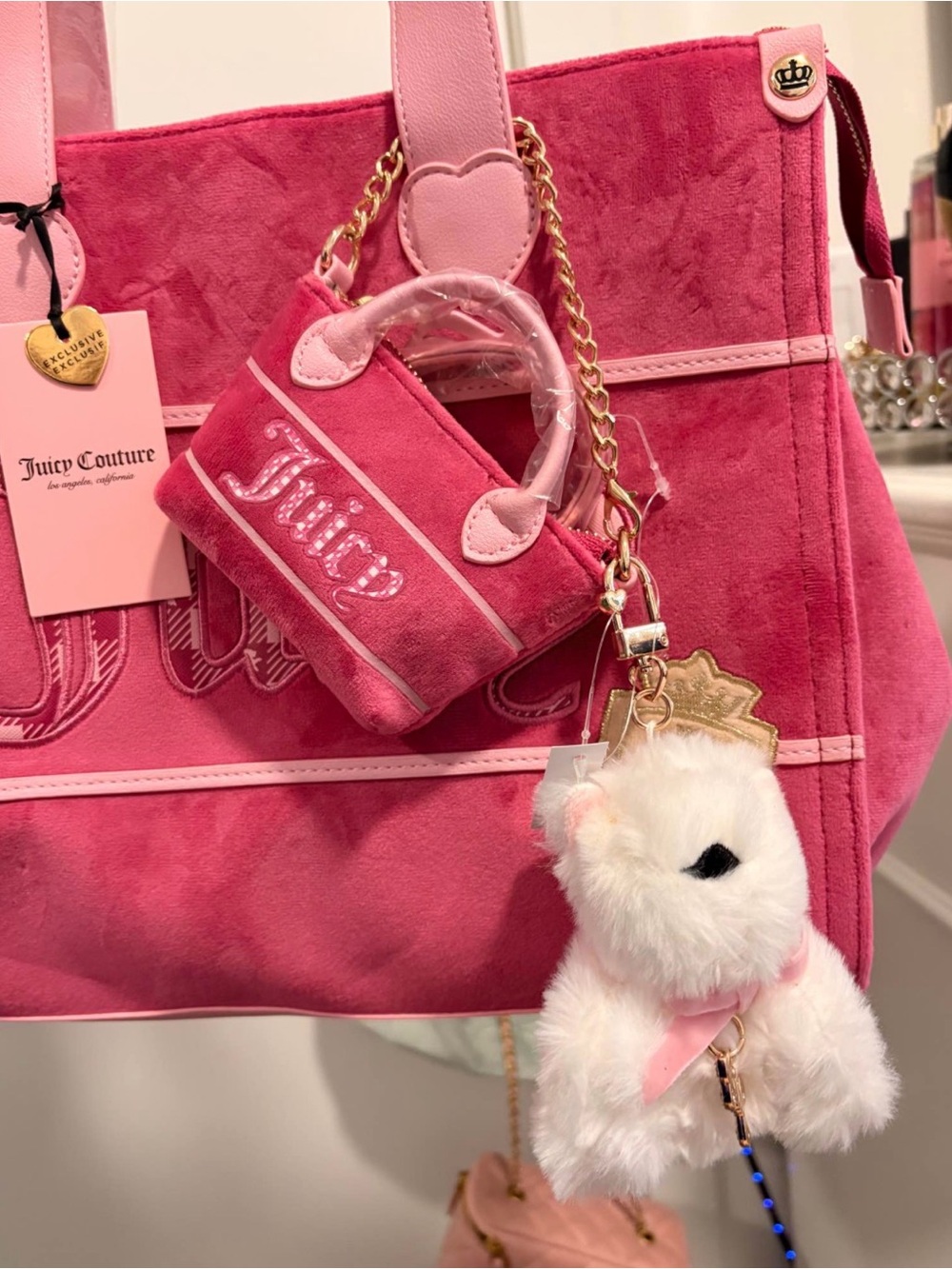 Juicy Couture Hot Pink Logo Tote with Charm Accents - Picture 2 of 2
